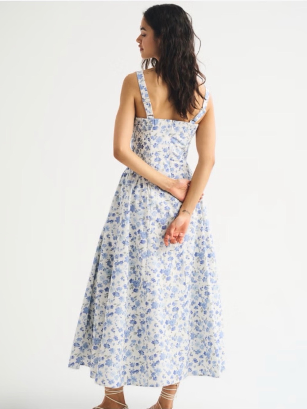 Abercrombie & Fitch White and Blue Floral Midi Dress - Picture 3 of 9